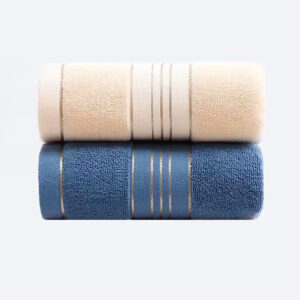 2 Pcs-Bath Towels for Beach, Spa, Hotel 70x140cm (Light Ivory+Lake Blue) ID1033