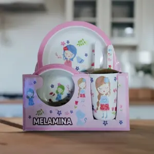 5 Pcs Melamine Colorful Dinner set for Kids Pink ID1672